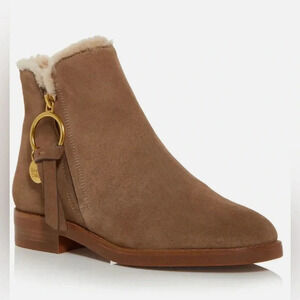 See by Chloe Womens Louise Taupe Leather Zip-On Ankle Boots Shoes